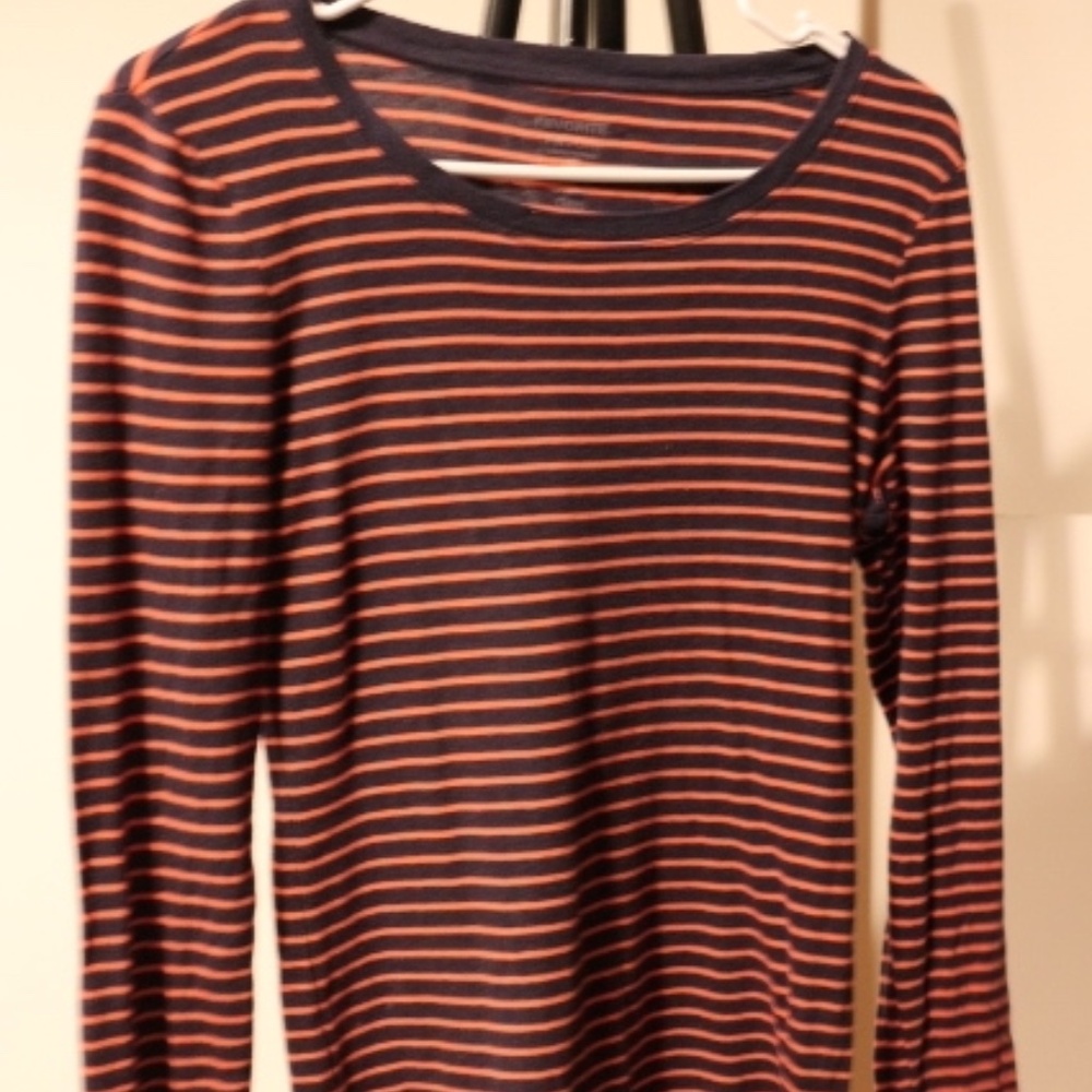GAP FAVORITE BLUE AND ORANGE STRIPED LONG SLEEVE TEE | M
